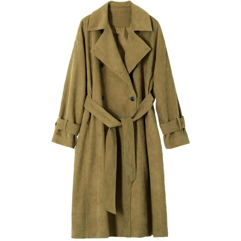 

Women Trench Solid All-match Turn-down Collar Coats Female Sashes Elegant Fashion Retro England Style Mid-calf Chic Streetwear