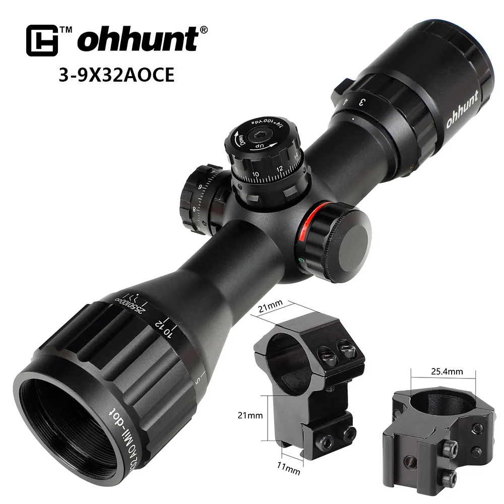 Ohhunt 3-9x32 AO компактная охотничья оптика 1/2 половина Mil точка сетка оптические прицелы башенки Блокировка с солнцезащитным козырьком тактический прицел - Цвет: High Dovetail Rings