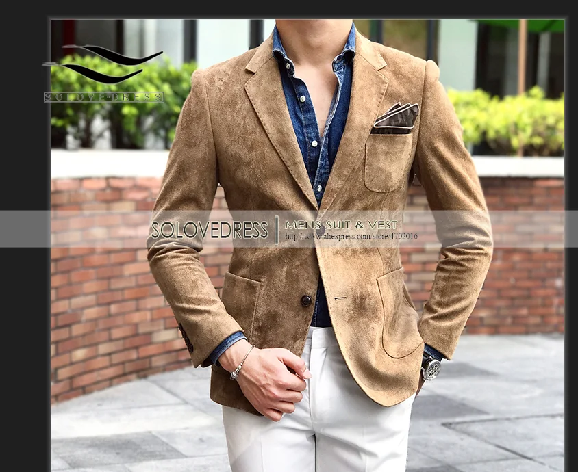 Solovedress мужской костюм белые брюки замшевый пиджак лацкан с тупым углом