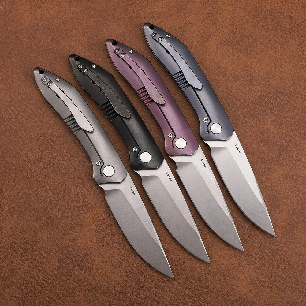 Нож Медвежонок с летающей акулой лезвие S35vn полностью титановая ручка карманный