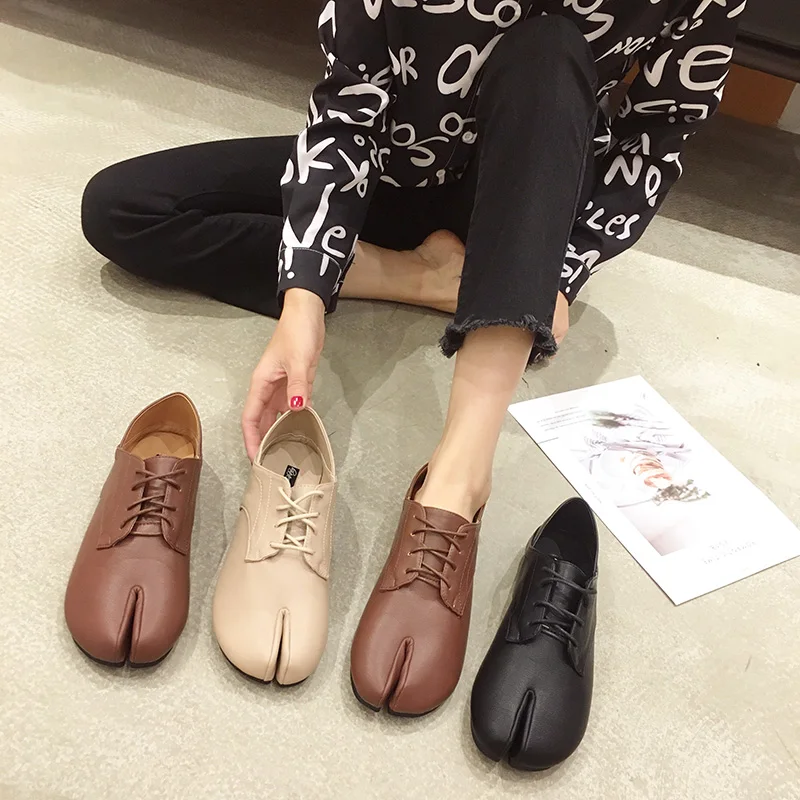 Оксфорды на шнуровке с раздельным носком женские Ретро японский ниндзя Лоферы