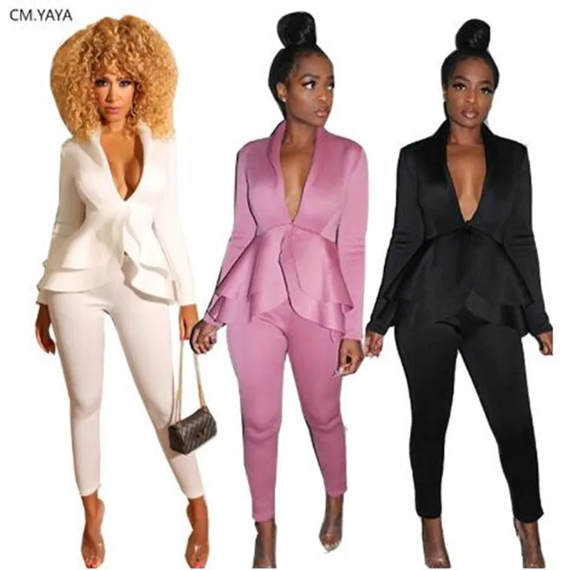 Осенне зимний Однотонный женский комплект с глубоким V образным вырезом и