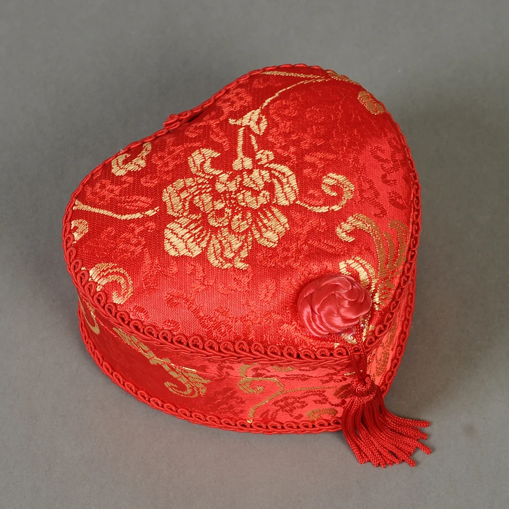 Шелковая винтажная Подарочная коробка ручной работы в форме сердца красная