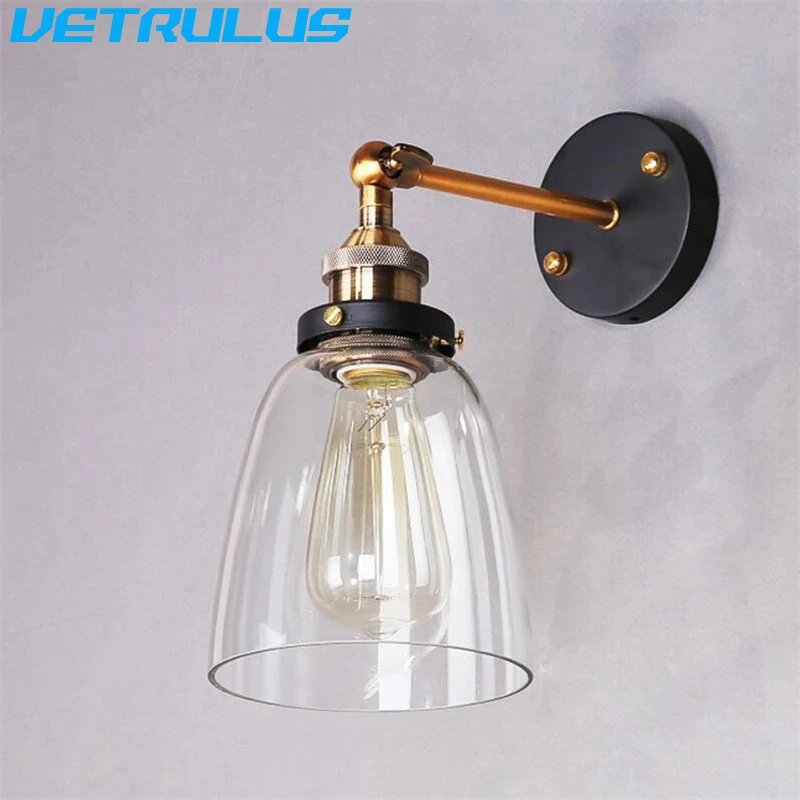 

Vintage Glass Edison Wall Lamp Industrial Wall Sconces For Bedside Lamp Shop Restaurant E27 Retro Glass Lampshade Lamp Fixtures
