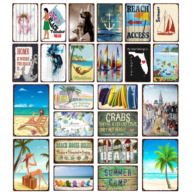 

Maldives Summer Beach House Rules Decorative Tin Signs Wall Plaque Metal Sign Vintage Pub Art Decoration Home 30X20CM