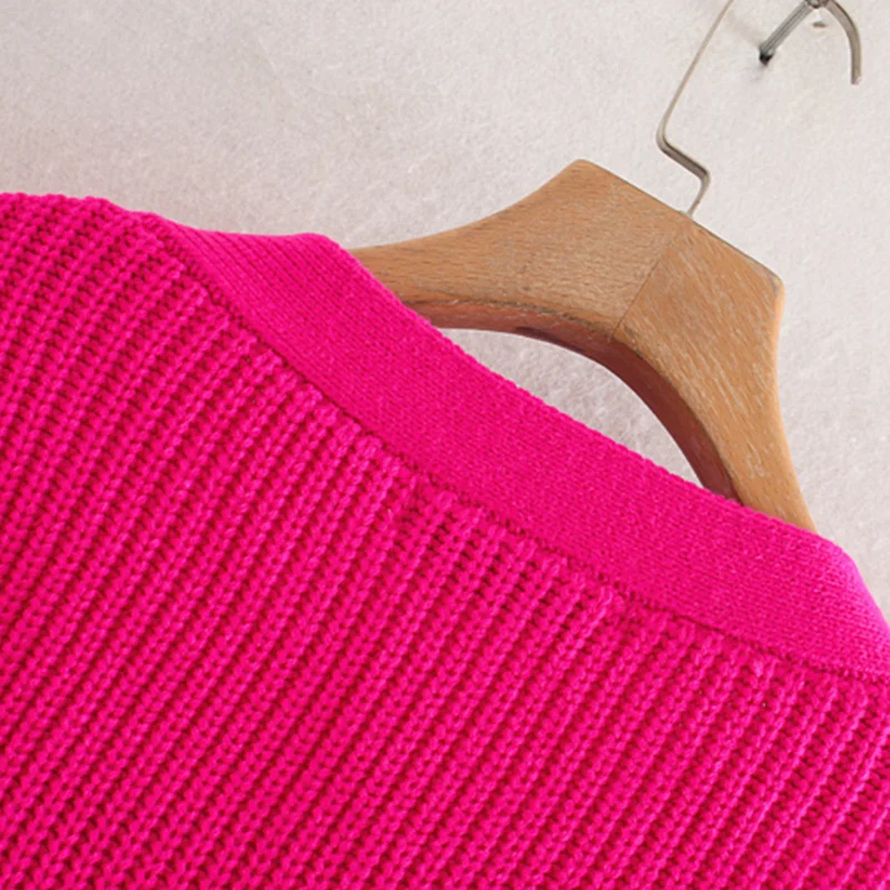 Мода Za 2020 Женский вязаный кардиган темно-фиолетовый длинный рукав v-образный