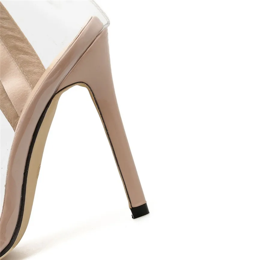 Прозрачные ботинки на молнии высоком каблуке женские ботильоны в европейском и