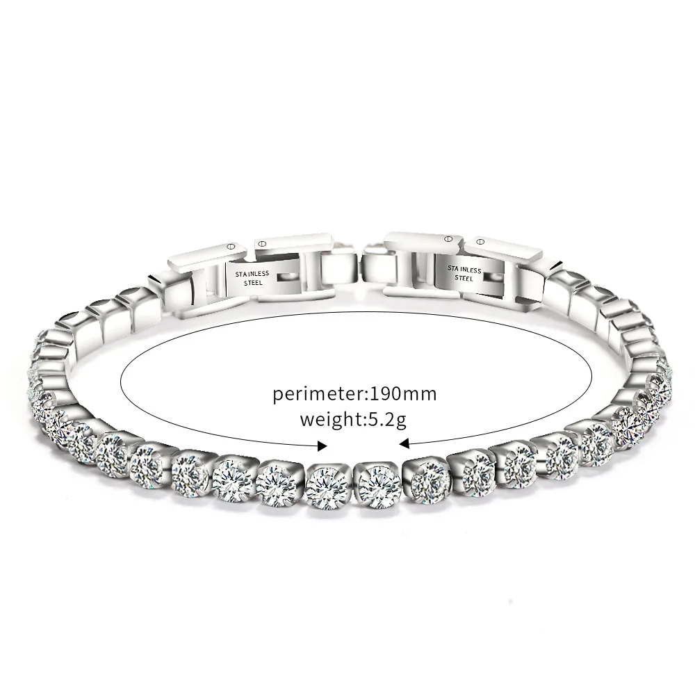 

Adjustable and detachable stainless steel double buckle zircon bracelet ladies fashion tennis chain color retention jewelry
