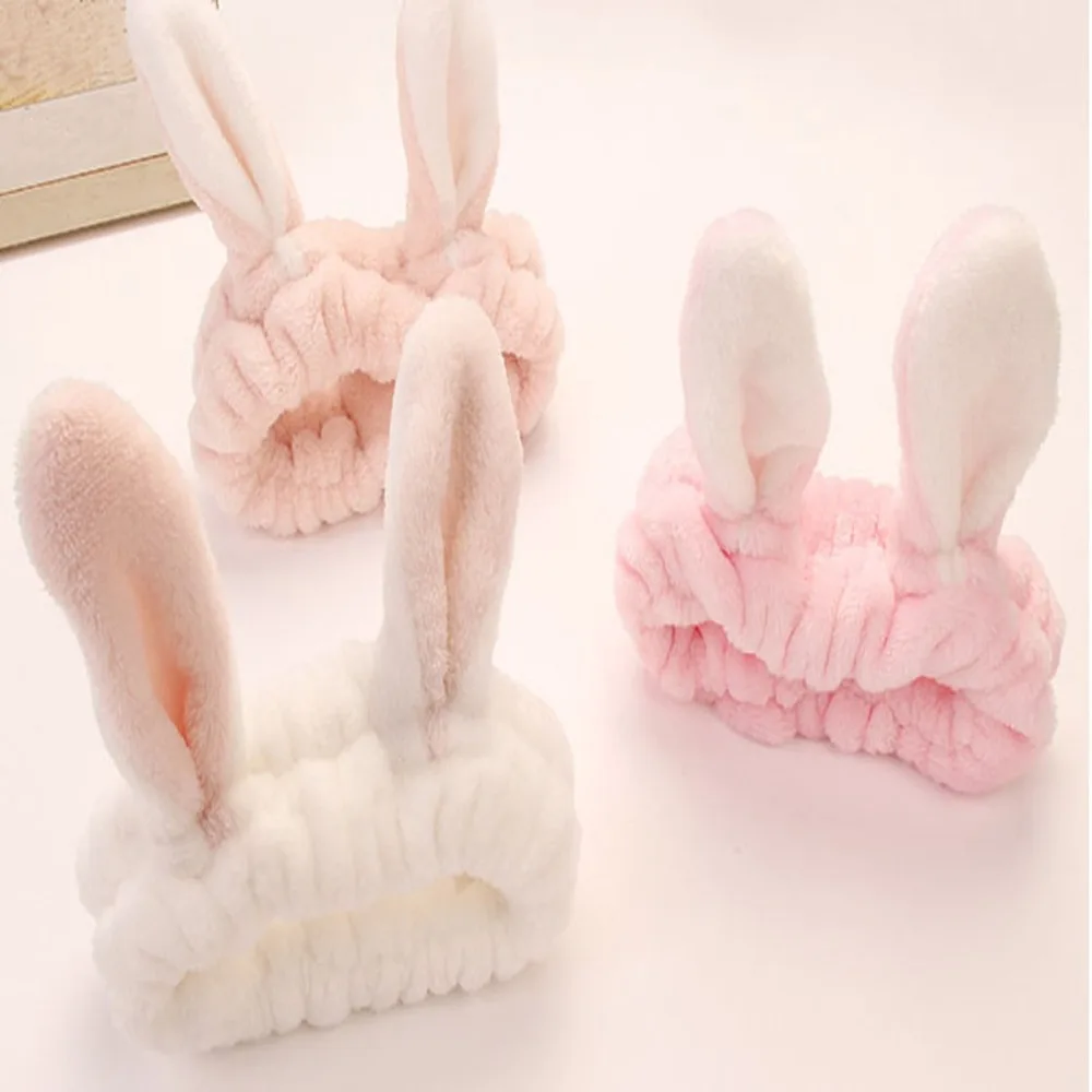 

Fashion Lovely Soft Rabbit Ear Bowknot Makeup Elastic Headband Cosmetic Shower Hair Lace Hair Accessories Headband Scrunchie