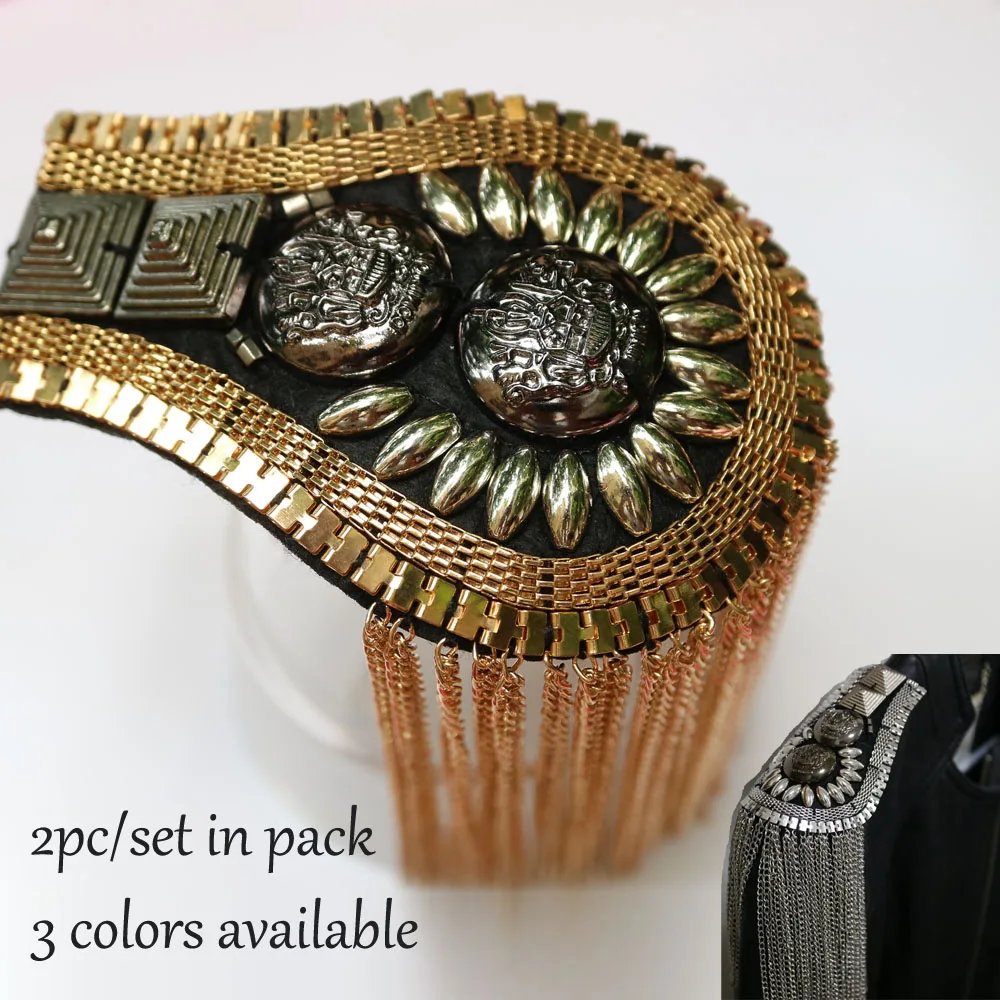 

2pcs/set luxury tassel Beaded epaulette for clothes Punk Coat Suit DIY Fashion Tassel Badge Epaulets Shoulder Patches appliques