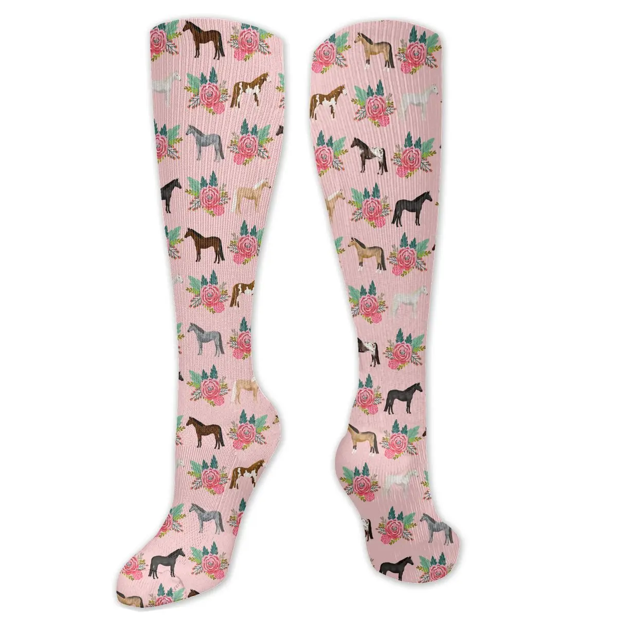 

Horses Pink Florals Compression Socks For Women Men Plus Size Wide Calf For Nurses Running Athletic