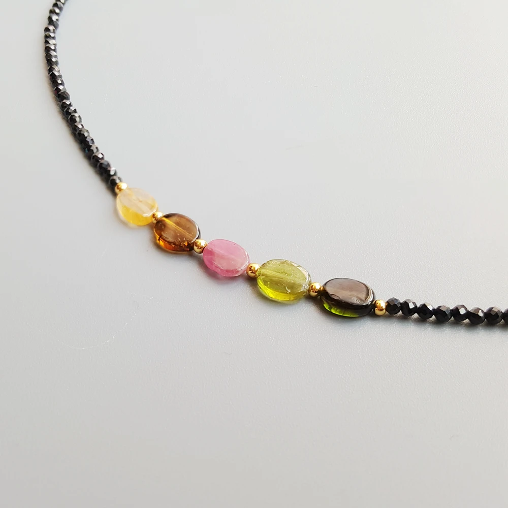 Ювелирные изделия лилии черный Шпинель Beads Ines Бусы Позолоченное ожерелье с натуральными камнями популярные ювелирные изделия для женщин хороший подарок 40-43 см