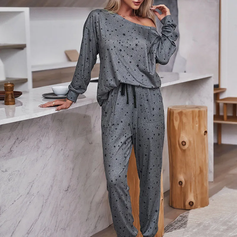 

Casual Polka Dot Star Print Women Set Women Spring Sash Two Piece Set Jumpsuit Female Loose Leisure Wear Long Sleeve New