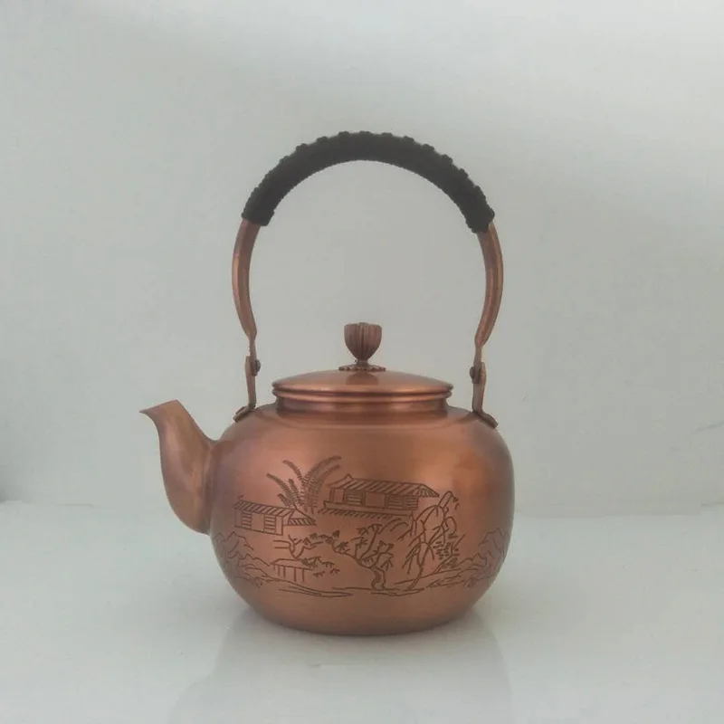 Красный медный чайник античный ручной работы забота о здоровье изысканный узор