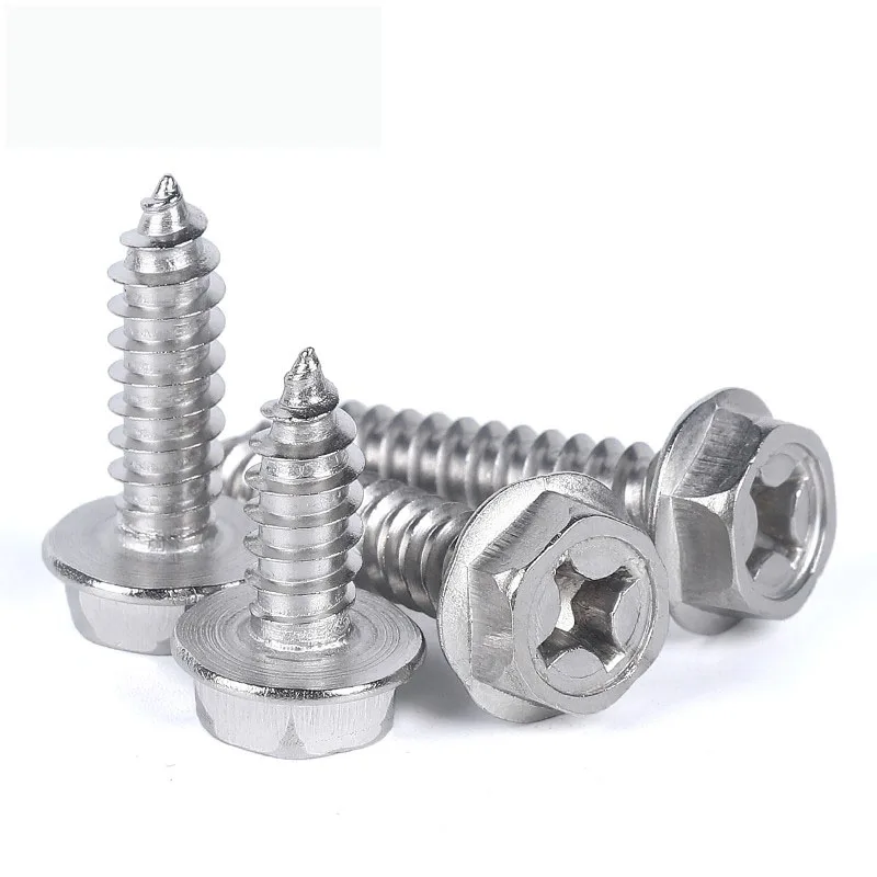 

304 Stainless Steel Self-Tapping Phillips Hex Screw Cross Hexagonal Flange Cross Head Screws Wood Nail M3 M4 M5 M6