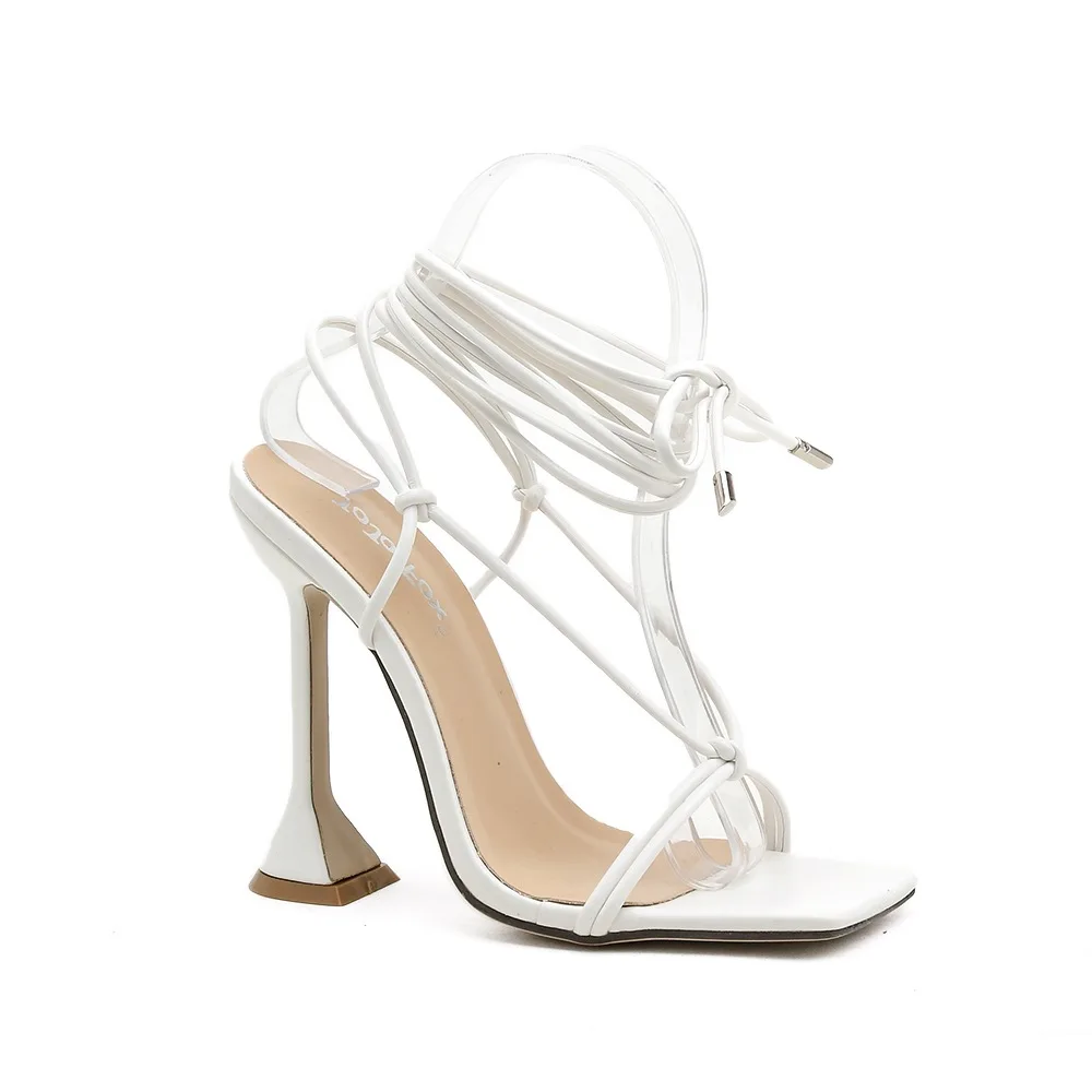 

Women the same square headband wine cup and high heel sandals