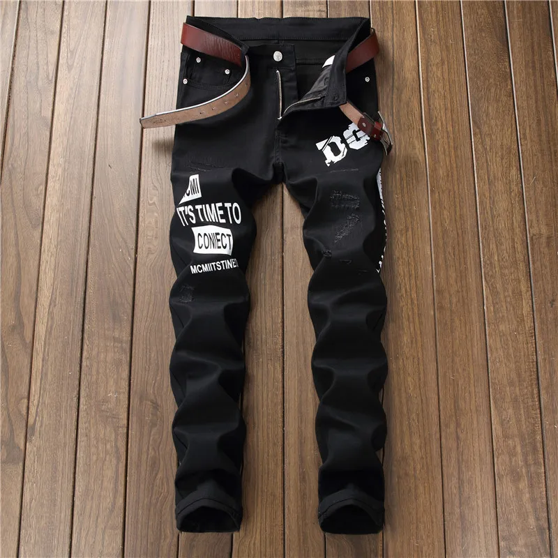 

New men's male trousers American style casual digital printing slim flower pants jeans fashion stretch casual denim pants 5613