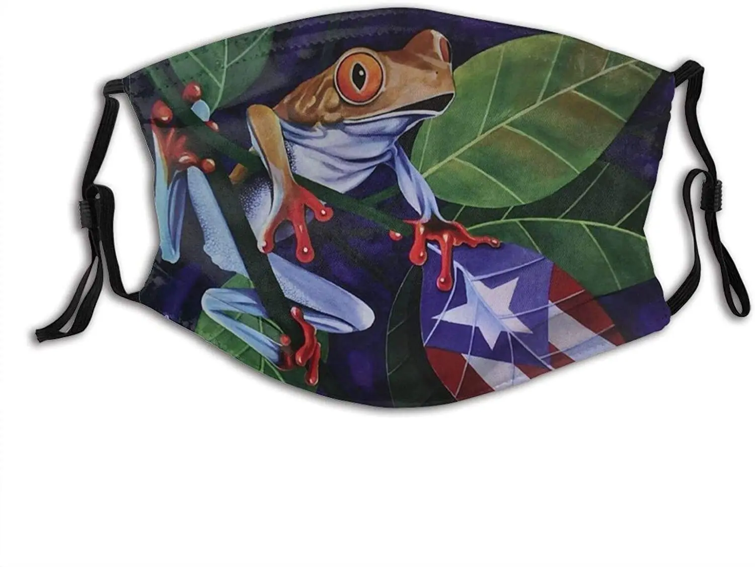 

Funny Puerto Rico Rican Flag Frog Printed Mouth Covering Washable Reusable Fabric Face Mask with Filter