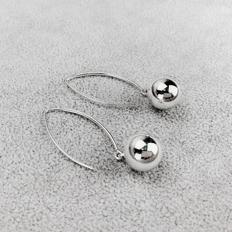 MEETSOFT 925 Sterling Silver Round Ball Mirror Drop Dangle Earring Hook for Women Exaggerate Korea Style Fine Jewelry Accessory images - 6