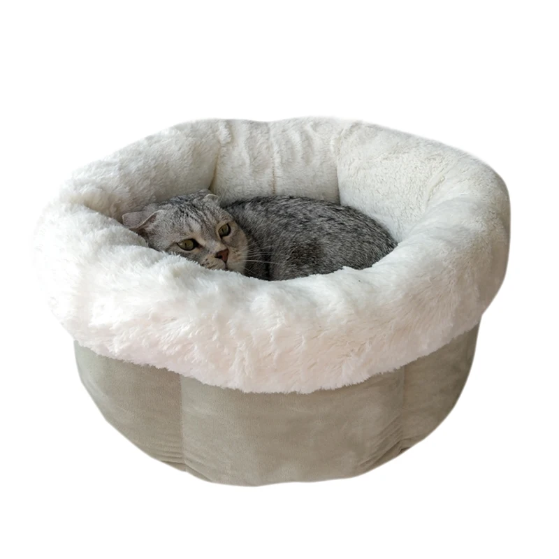 

Cat Kennel Round Plush Autumn Winter Warm Deep Sleeping Nest Comfort Sleeping Bed for Cats Dogs OCT998