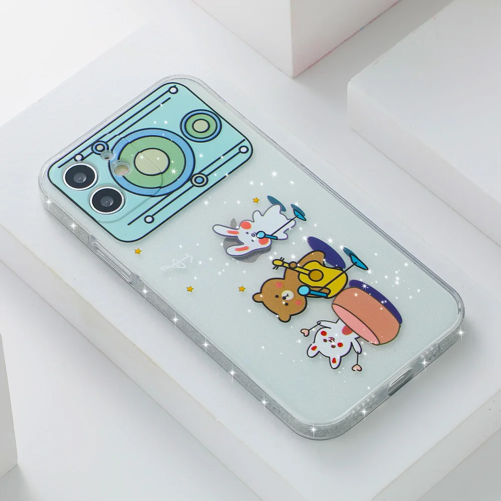 

Glitter Cartoon Transparent Phone Case for IPhone 11 12 Pro Max X XR XS Max SE2020 7 8 Plus Shockproof Soft TPU Back Cover