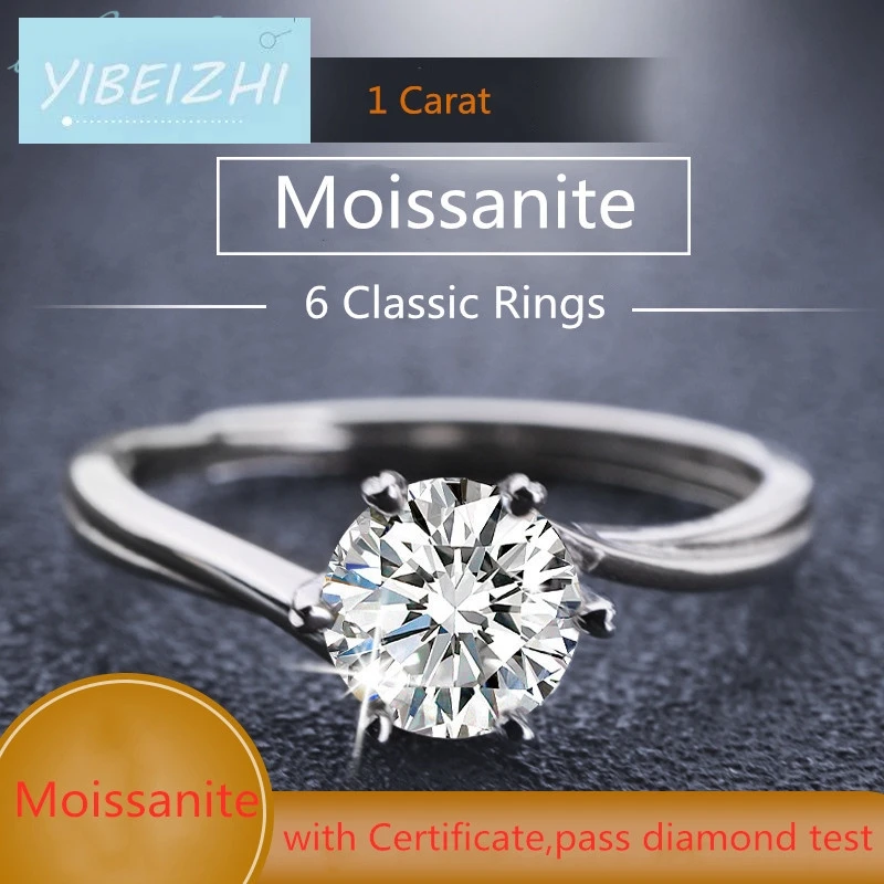 

Clássico 925 Prata VVS1-2 Excelente Corte Redondo Diamante Cor D 1 Ct Anel Moissanite Teste Passar Certificado Gemstone Rings
