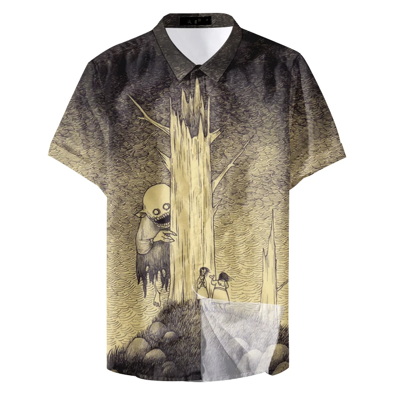 2021 Гавайская пляжная винтажная ужасная Мужская Повседневная рубашка с