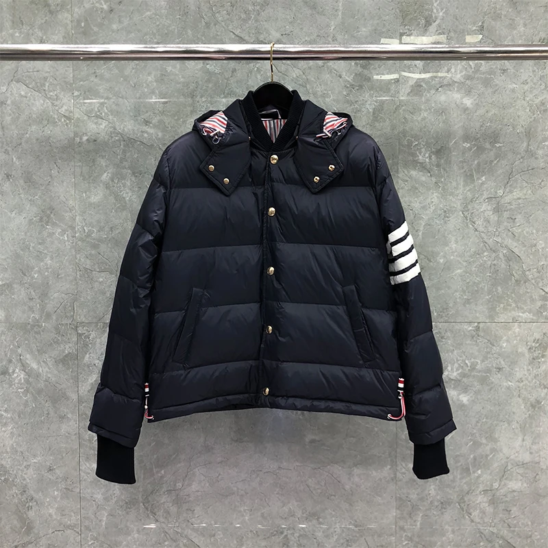 TB THOM Men's Winter Jacket Navy Down Jacket Fashion Brand Down-Filled Matte Nylon Stripes Coat Wholesale TB Thermal Jackets