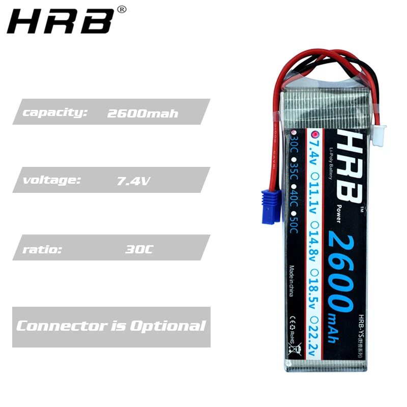 hrb 2s 74 v 2600mah lipo батарея ec2 xt60 deans ec3 rc части для hubsan h5