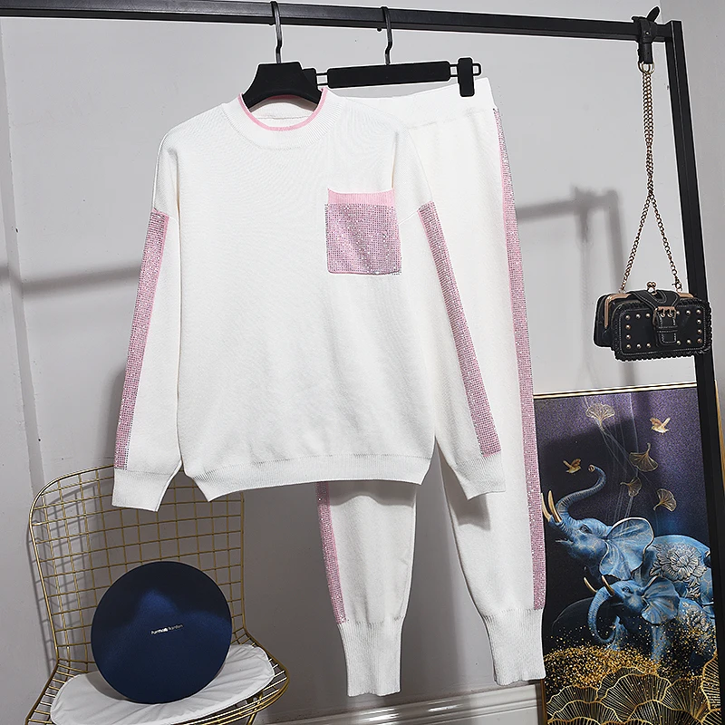 Высококачественный Свободный женский свитер Diamonds пуловер + длинные штаны