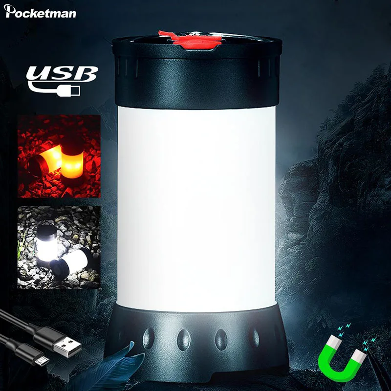 

LED Camping Light USB Rechargeable Camping Lamp with Hanging Hook Waterproof Work Light 5 Modes Magnetic Tail Emergency Light