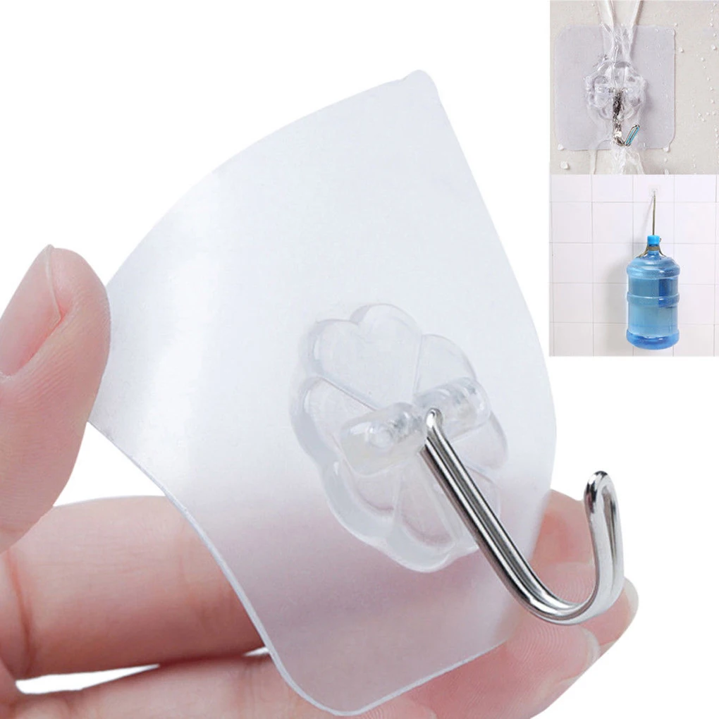 

2/4/6/10PCS Bathroom Transparent Wall Hooks Waterproof Oilproof Self Adhesive Hooks Reusable Seamless Hanging Hook For Kitchen