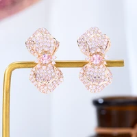 siscathy fashion sweet flower stud earrings for women elegant pink crystal earring party luxury jewelry accessory daily wearable