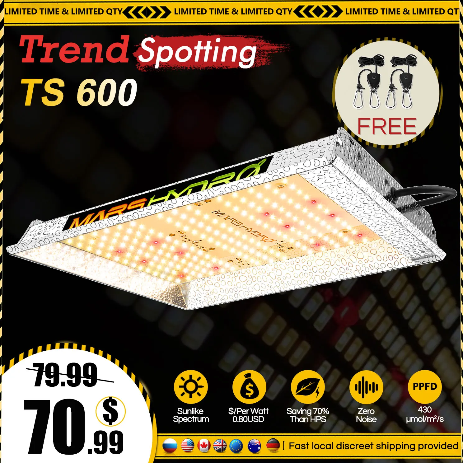 Светодиодные лампы Mars Hydro TS для выращивания растений в помещении 600 Вт Сменные