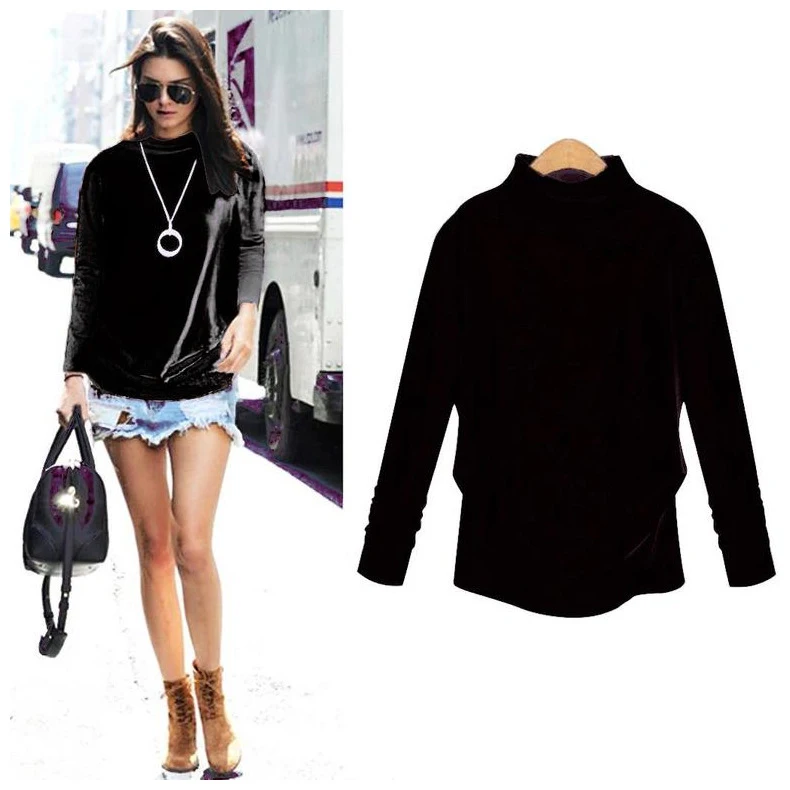 Женский пуловер с высоким воротником Повседневная тонкая блузка длинным рукавом