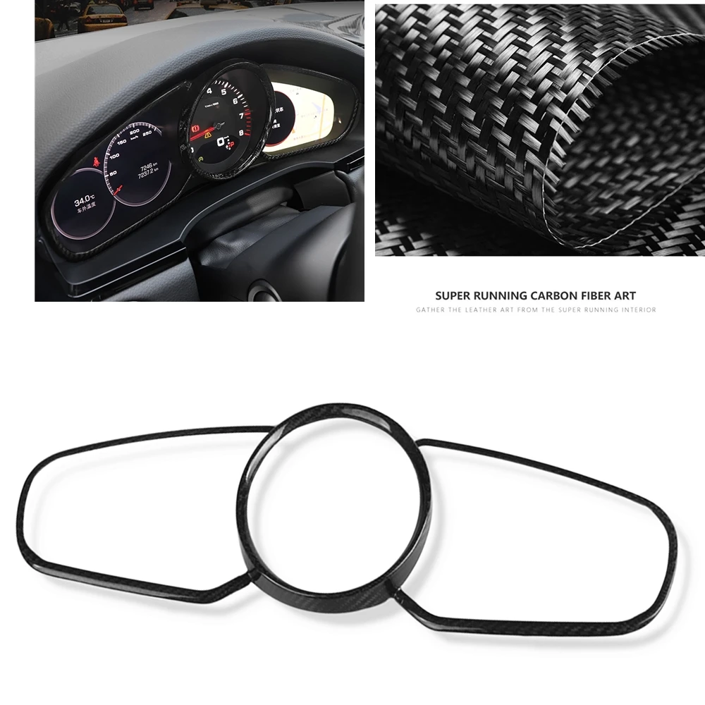 

For Porsche Cayenne 2018 2019 2020 Car Center Dashboard Frame Dash Board Tachometer Panel Cover Trim Real Carbon Fiber