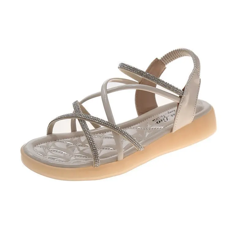 

Comfort Shoes for Women 2021 Summer Clear Heels Beach Sandals Suit Female Beige Espadrilles Platform Round Toe Low Girls Flat Bl