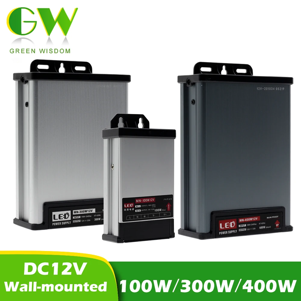 Outdoor LED Power Supply DC12V / 24V Waterproof Driver for LED 100W 300W 400W Wall-mounted LED Lighting Transformer.