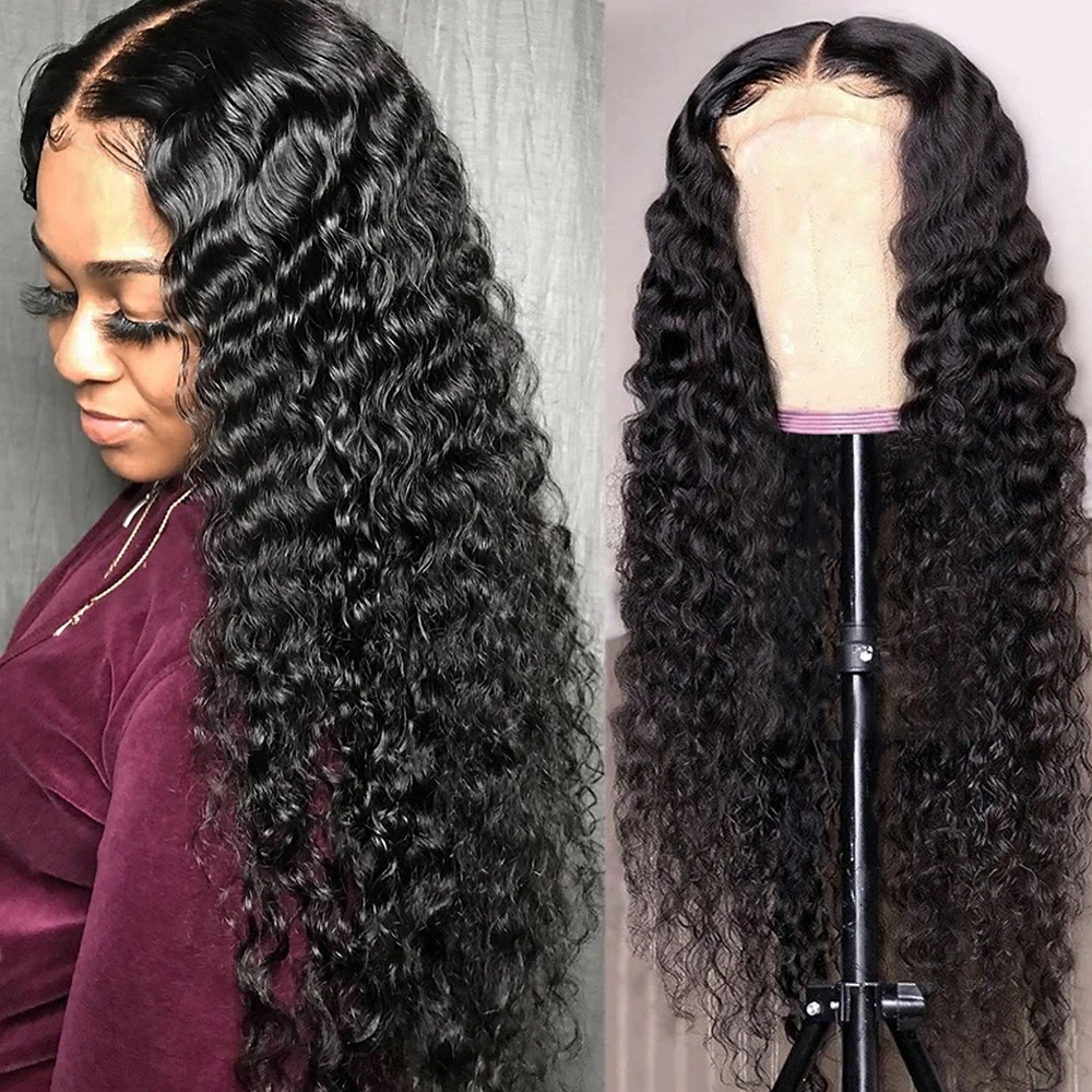 

Amanda 28 30 Inch Deep Wave Wig 13x1 Transparent Lace Wigs 4x4 Lace Closure Human Hair Brazilian Deep Curly Lace Wigs For Women