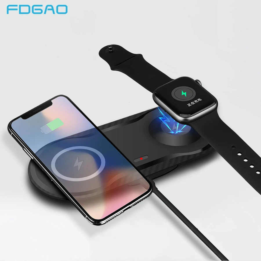 FDGAO 2 в 1 быстрое 10 Вт Беспроводное зарядное устройство для iPhone 11 XS XR X 8 AirPods Apple Watch