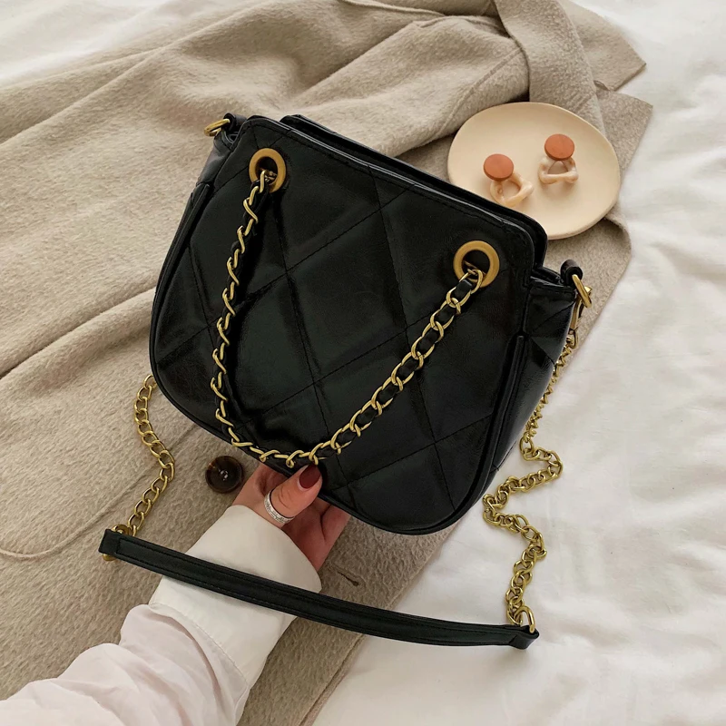 Женская кожаная клетчатая сумка сумка-мессенджер на плечо с цепочкой известный