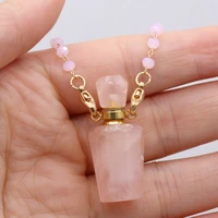 natural rose quartz perfume bottle pendant necklace vintage agate stone necklace charms for women jewerly best gift 15x34mm