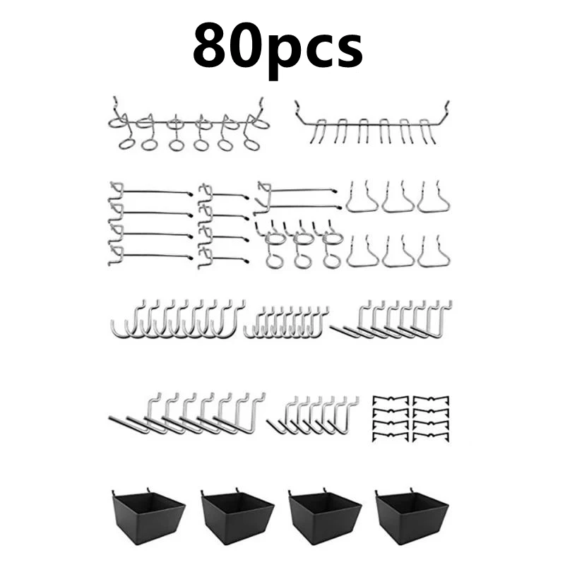 Cheap 80Pcs Set Peg Board Hooks Wall Shelf Tool Hangers Organizer Storage Display Hardware Tools Household Organizer Utility Hooks