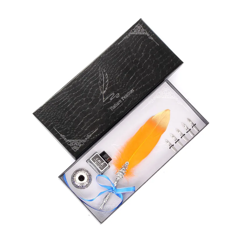 Винтажная текстура перо искусственная ручка Подарочная коробка набор держатель