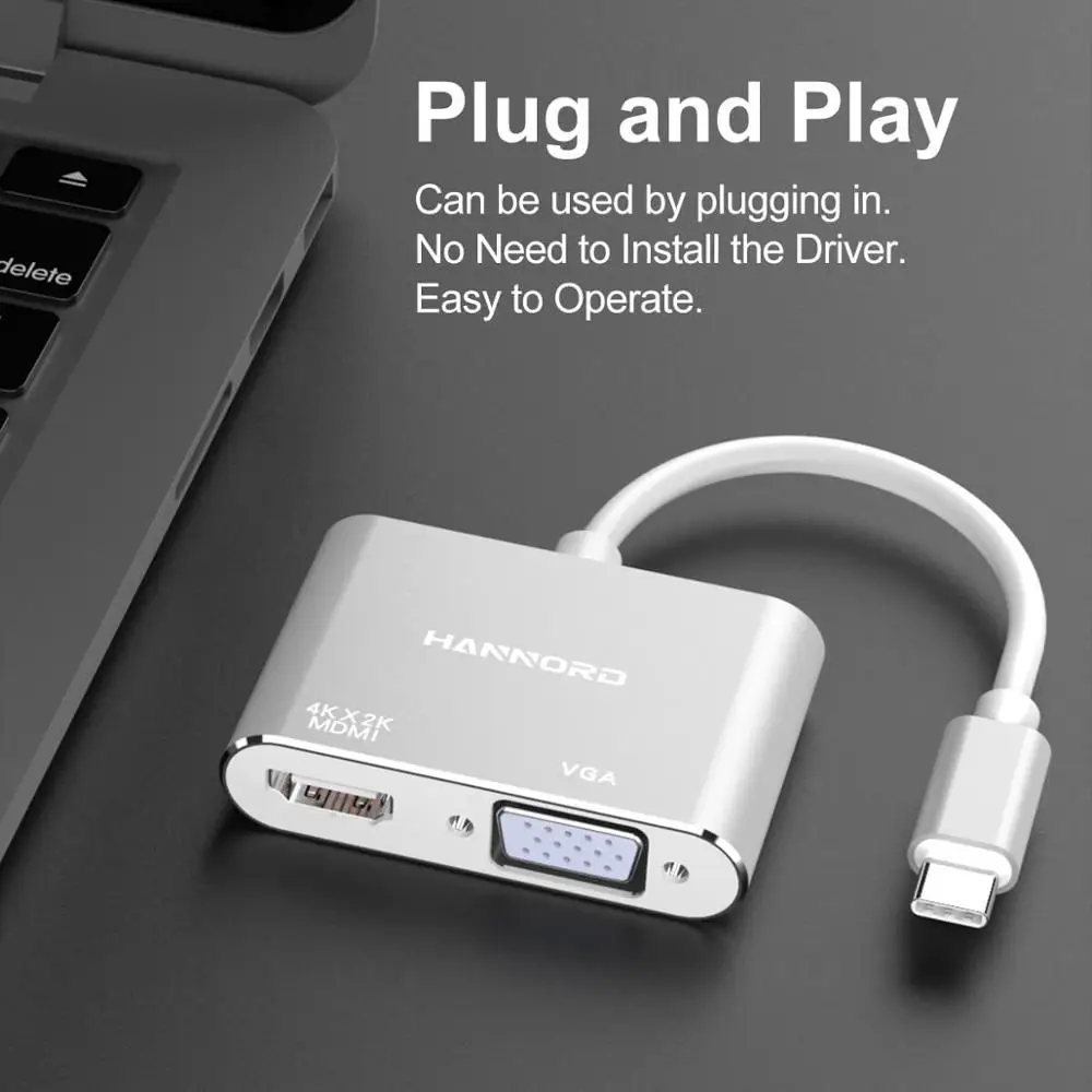 Hannord Тип C концентратор USB к HDMI 4K VGA адаптер 3 1 видеоконвертеры для Macbook Pro Samsung Galaxy