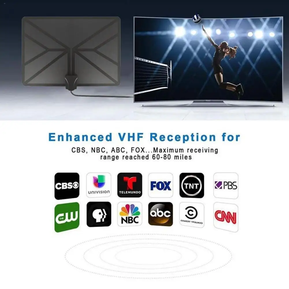 Цифровая HD ТВ антенна 4K 1180 миль комнатная с усилителем усилитель сигнала радиус