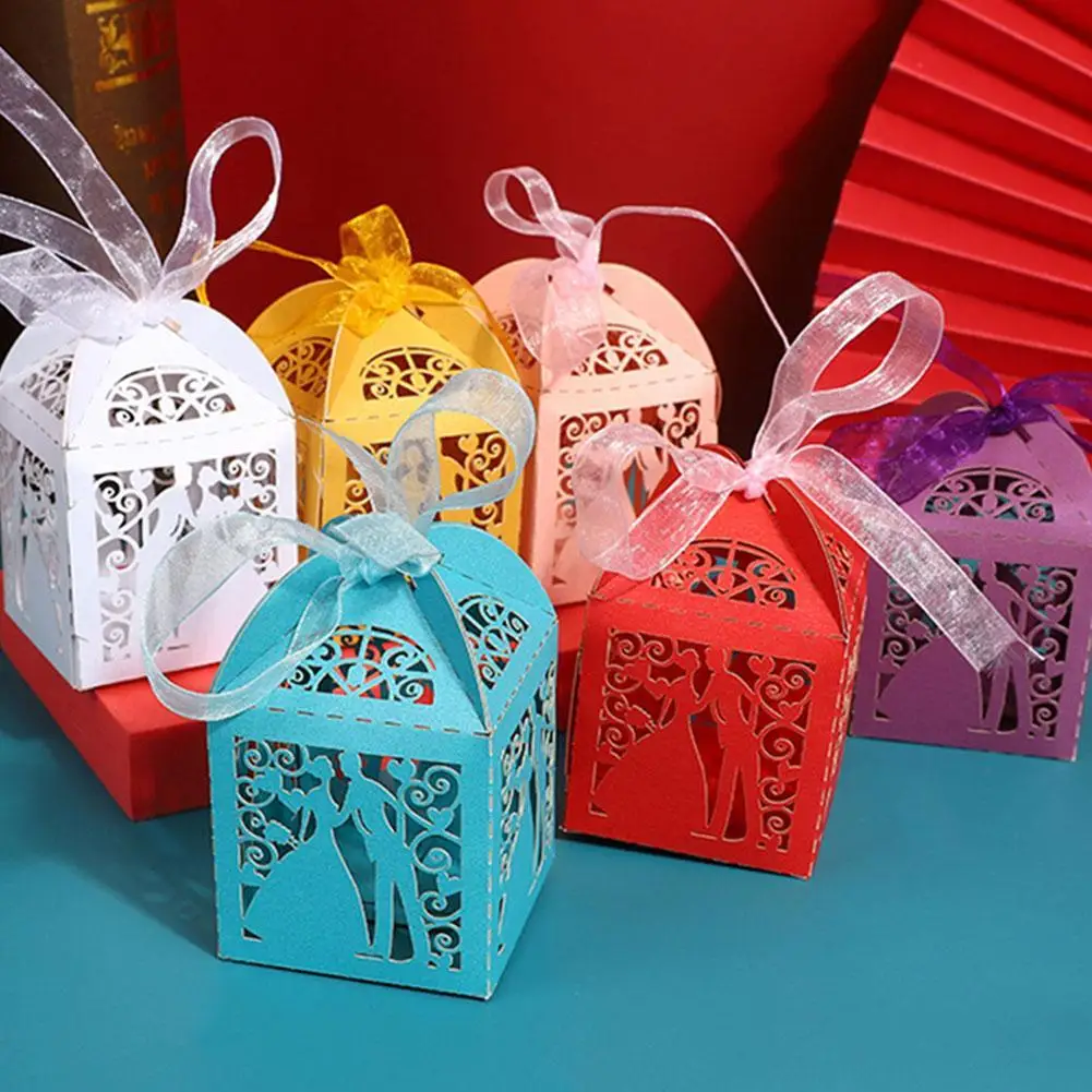 

50 шт./лот коробки для конфет для невесты жениха свадебные конфеты коробка для хранения конфет с лентой Свадебная вечеринка Любовь Сердце ре...