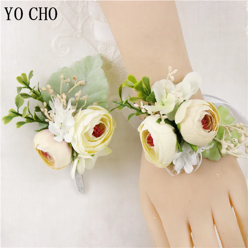

YO CHO Шелковая Роза, подружки невесты, цветы на запястье, Лучший человек, булавка для бутоньерки, Бутоньерки для жениха, бутоны для невесты, ма...