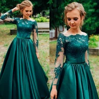 vinca sunny green evening dresses 2022 full sleeves lace appliques a line satin vestidos de gala long evening gown
