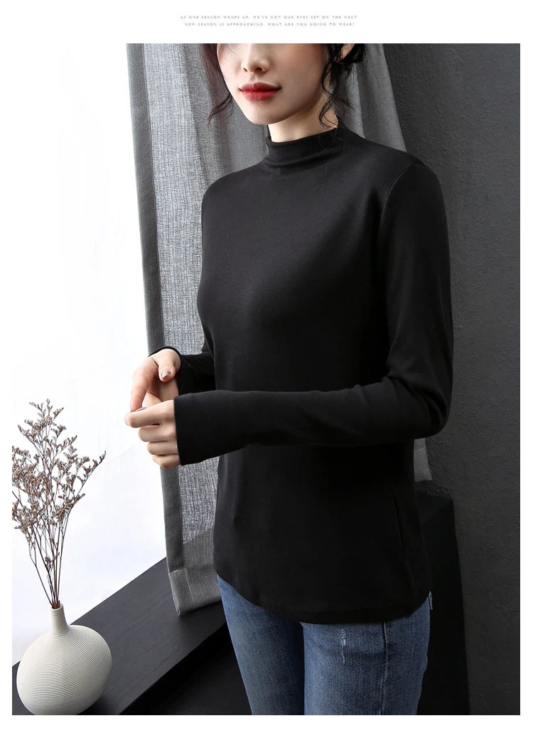 Женская блузка из чистого хлопка с полуворотником осенне-зимняя большого